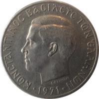 obverse of 10 Drachmas - Constantin II - National Revolution (1971 - 1973) coin with KM# 101 from Greece. Inscription: ΚΩΝΣΤΑΝΤΙΝΟΣ ΒΑΣΙΛΕΥΣ ΤΩΝ ΕΛΛΗΝΩΝ · 1973 ·