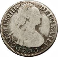 obverse of 2 Reales - Carlos IV (1792 - 1798) coin with KM# 59 from Colombia.