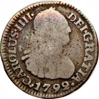 obverse of 1/2 Real - Carlos IV (1792 - 1801) coin with KM# 57 from Colombia.