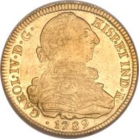 Colombia coin 8 Escudos - Carlos IV (1789 - 1791) obverse obverse of 8 Escudos - Carlos IV (1789 - 1791) coin with KM# 53 from Colombia.
