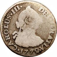 obverse of 1/2 Real - Carlos III (1772 - 1784) coin with KM# 45 from Colombia.