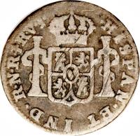reverse of 1/2 Real - Carlos III (1772 - 1784) coin with KM# 45 from Colombia.