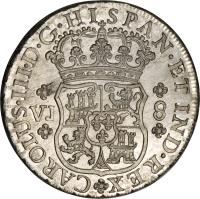 Colombia coin 8 Reales - Carlos III (1762 - 1770) obverse obverse of 8 Reales - Carlos III (1762 - 1770) coin with KM# 39 from Colombia.