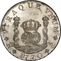 reverse of 8 Reales - Carlos III (1762 - 1770) coin with KM# 39 from Colombia.