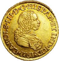 obverse of 2 Escudos - Carlos III (1760 - 1771) coin with KM# 36 from Colombia.
