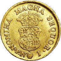 Colombia coin 1 Escudo - Carlos III (1760 - 1769) reverse reverse of 1 Escudo - Carlos III (1760 - 1769) coin with KM# 35 from Colombia.
