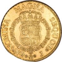 Colombia coin 8 Escudos - Fernando VI (1756 - 1760) reverse reverse of 8 Escudos - Fernando VI (1756 - 1760) coin with KM# 32 from Colombia.