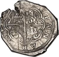 Colombia coin 8 Reales - Felipe IV (1621 - 1634) reverse reverse of 8 Reales - Felipe IV (1621 - 1634) coin with KM# 3 from Colombia.