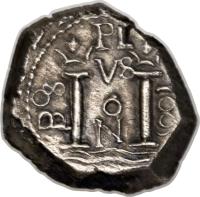 Colombia coin 2 Reales - Felipe IV (1627 - 1665) reverse reverse of 2 Reales - Felipe IV (1627 - 1665) coin with KM# 6 from Colombia.