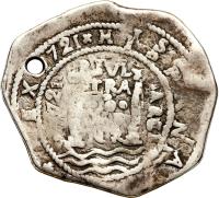 Colombia coin 8 Reales - Felipe V (1721 - 1722) reverse reverse of 8 Reales - Felipe V (1721 - 1722) coin with KM# 18 from Colombia.