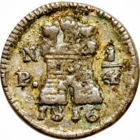 Colombia coin 1/4 Real - Fernando VII (1809 - 1819) reverse reverse of 1/4 Real - Fernando VII (1809 - 1819) coin with KM# 67 from Colombia.