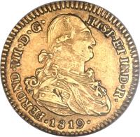 Colombia coin 2 Escudos - Fernando VII (1808 - 1819) obverse obverse of 2 Escudos - Fernando VII (1808 - 1819) coin with KM# 65 from Colombia.
