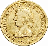 Colombia coin 2 Pesos (1838 - 1846) obverse obverse of 2 Pesos (1838 - 1846) coin with KM# 95 from Colombia.