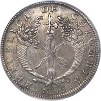 Colombia coin 8 Reales (1834 - 1836) obverse obverse of 8 Reales (1834 - 1836) coin with KM# 89 from Colombia.