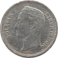 obverse of 50 Céntimos (1965 - 1985) coin with Y# 41 from Venezuela. Inscription: BOLÍVAR LIBERTADOR BARRE