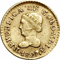 obverse of 1 Peso (1825 - 1836) coin with KM# 84 from Colombia.