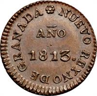 obverse of 2 Reales (1813) coin with KM# B2 from Colombia.