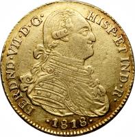 obverse of 4 Escudos - Fernando VII (1818 - 1819) coin with KM# 72 from Colombia.