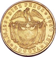 Colombia coin 10 Pesos (1858 - 1862) reverse reverse of 10 Pesos (1858 - 1862) coin with KM# 129 from Colombia.