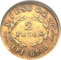 reverse of 2 Pesos (1857 - 1858) coin with KM# 121 from Colombia.