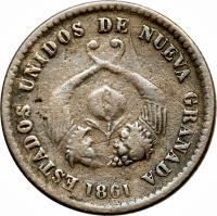 obverse of 1 Décimo (1861) coin with KM# 137 from Colombia.