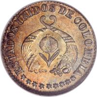 obverse of 1/2 Decimo (1863 - 1865) coin with KM# 144 from Colombia.