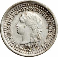 Colombia coin 1/2 Decimo (1868 - 1878) obverse obverse of 1/2 Decimo (1868 - 1878) coin with KM# 150 from Colombia. Inscription: ESTADOS UNIDOS DE COLOMBIA 1868