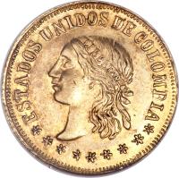 obverse of 2 Pesos (1863) coin with KM# 147 from Colombia.