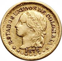 obverse of 1 Peso (1871 - 1878) coin with KM# 157 from Colombia.