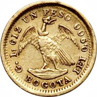 Colombia coin 1 Peso (1871 - 1878) reverse reverse of 1 Peso (1871 - 1878) coin with KM# 157 from Colombia.
