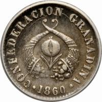 obverse of 1/2 Decimo (1859 - 1861) coin with KM# 124 from Colombia.