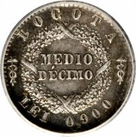 reverse of 1/2 Decimo (1859 - 1861) coin with KM# 124 from Colombia.
