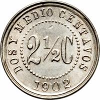 reverse of 2 1/2 Centavos (1900 - 1902) coin with KM# 190 from Colombia.