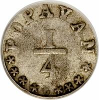 Colombia coin 1/4 Decimo (1860 - 1862) reverse reverse of 1/4 Decimo (1860 - 1862) coin with KM# 132 from Colombia.