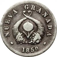 Colombia coin 1/2 Real (1850 - 1853) obverse obverse of 1/2 Real (1850 - 1853) coin with KM# 110 from Colombia.