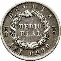 reverse of 1/2 Real (1850 - 1853) coin with KM# 110 from Colombia.