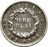 Colombia coin 1/2 Real (1850 - 1853) reverse reverse of 1/2 Real (1850 - 1853) coin with KM# 110 from Colombia.