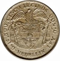 reverse of 5 Decimos (1888 - 1889) coin with KM# 166 from Colombia.
