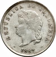 Colombia coin 50 Centavos (1887 - 1888) obverse obverse of 50 Centavos (1887 - 1888) coin with KM# 185 from Colombia.