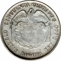 Colombia coin 50 Centavos (1887 - 1888) reverse reverse of 50 Centavos (1887 - 1888) coin with KM# 185 from Colombia.