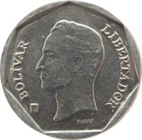 obverse of 50 Bolívares (2000 - 2004) coin with Y# 82 from Venezuela. Inscription: BOLIVAR LIBERTADOR BARRE