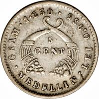 reverse of 5 Centavos (1874) coin with KM# 174 from Colombia.