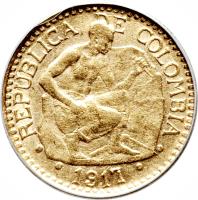 obverse of 2 1/2 Pesos (1913) coin with KM# 194 from Colombia.