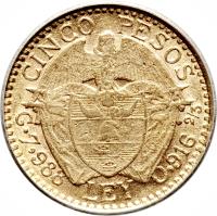 reverse of 2 1/2 Pesos (1913) coin with KM# 194 from Colombia.