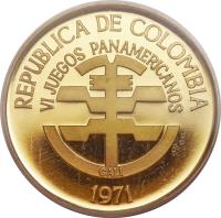 Colombia coin 500 Pesos - Pan American Games (1971) obverse obverse of 500 Pesos - Pan American Games (1971) coin with KM# 251 from Colombia.