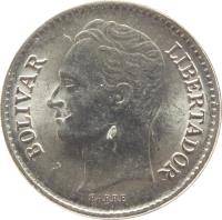 Venezuela coin 25 Céntimos (1977 - 1987) obverse obverse of 25 Céntimos (1977 - 1987) coin with Y# 50 from Venezuela. Inscription: BOLIVAR LIBERTADOR BARRE