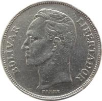 Venezuela coin 5 Bolívares (1973) obverse obverse of 5 Bolívares (1973) coin with Y# 44 from Venezuela. Inscription: BOLIVAR LIBERTADOR BARRE