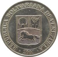 obverse of 12 1/2 Céntimos (2007) coin with Y# 90 from Venezuela. Inscription: REPÚBLICA BOLIVARIANA DE VENEZUELA 2007
