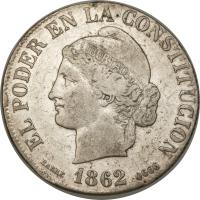 obverse of 4 Reales (1862) coin with KM# 41 from Ecuador.