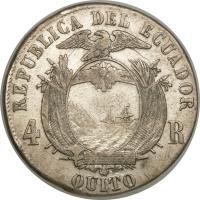 reverse of 4 Reales (1862) coin with KM# 41 from Ecuador.